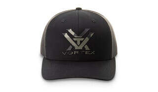 Vortex Optics Camo Punch Cap features a logo front on black fabric